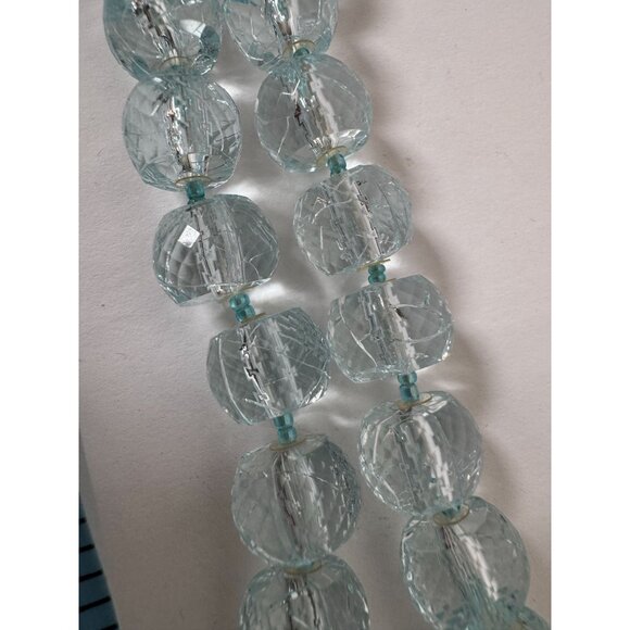 Vintage EsMor long single Strand Aqua Blue Faceted Glass Bead Necklace 18 Inches - Picture 15 of 16